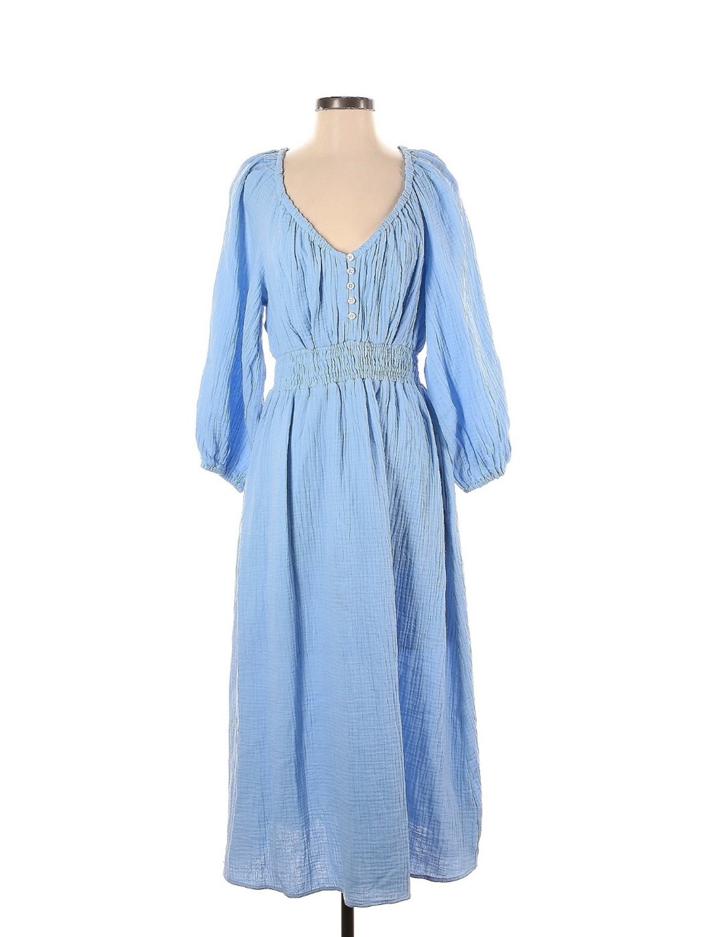 J. Crew Light Blue V-Neck Smocked Waist Maxi Dress